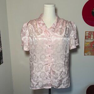 Vintage 166 Pink Floral Casual Blouse with Pearl Buttons